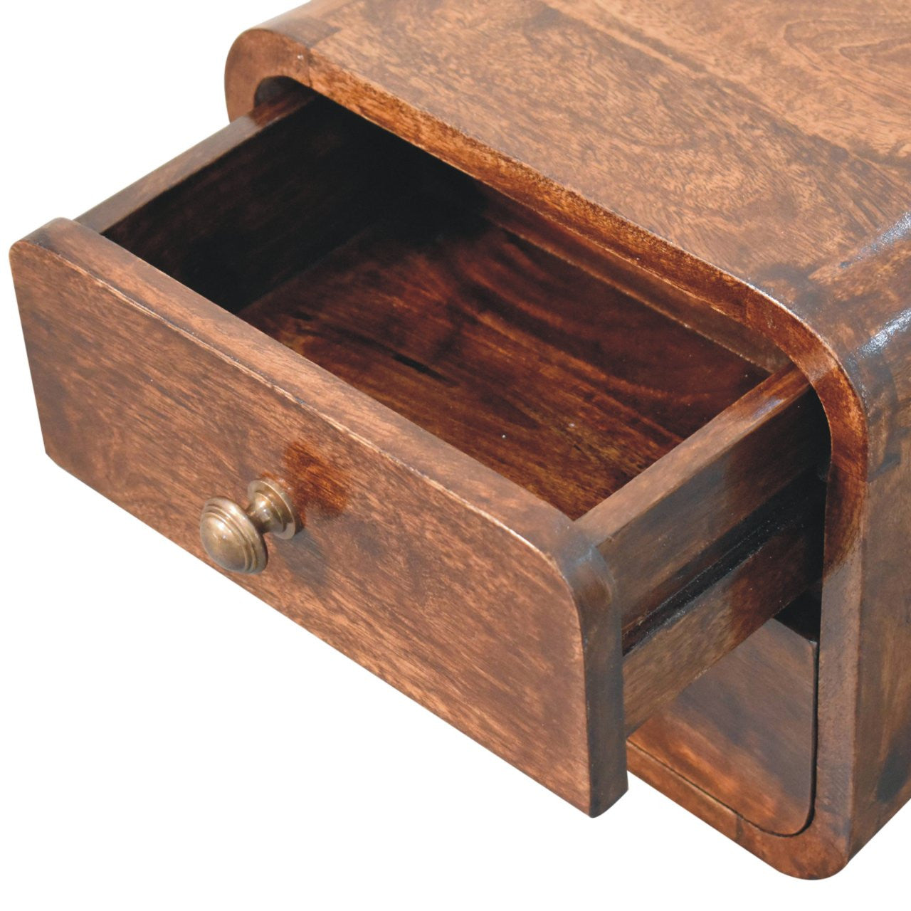 10" Brown Solid Wood Square Two Drawer Nightstand-Nightstands & Bedside Tables-DECOROLALA