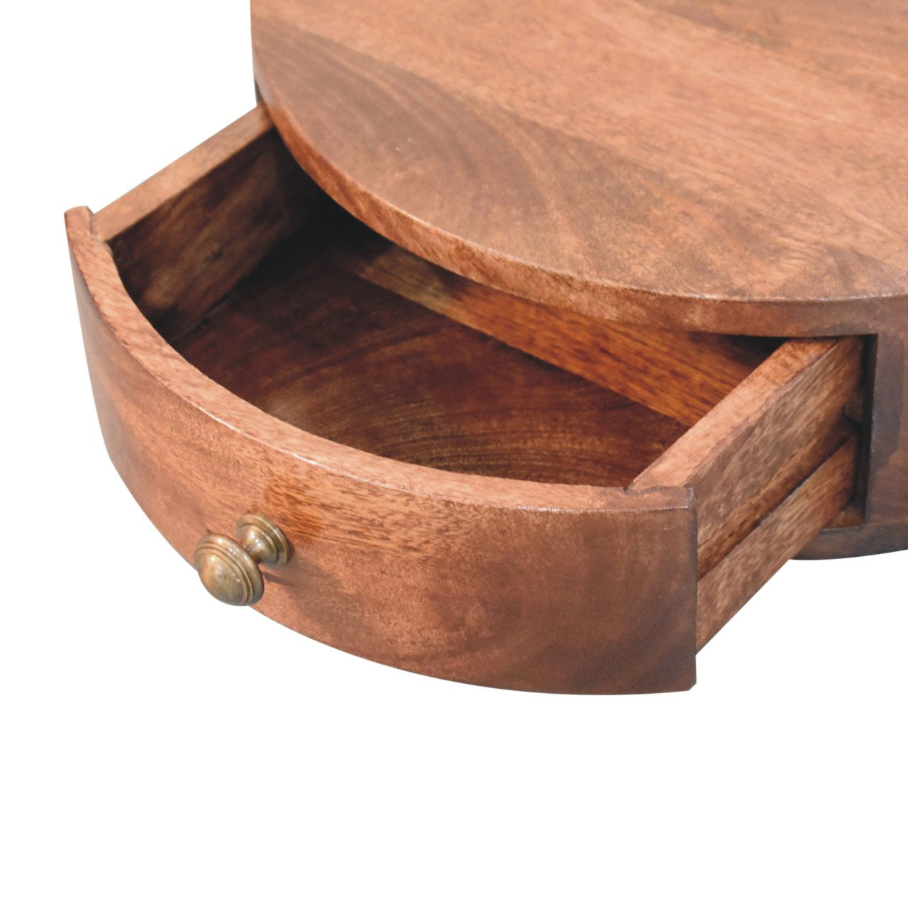 4" Brown Solid Wood Round One Drawer Nightstand-Nightstands & Bedside Tables-DECOROLALA
