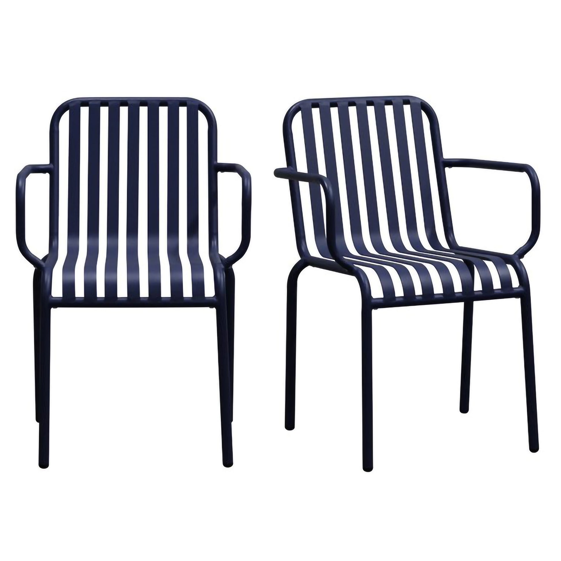 Set of Two Dark Blue Steel Open Back Dining Arm Chairs-6