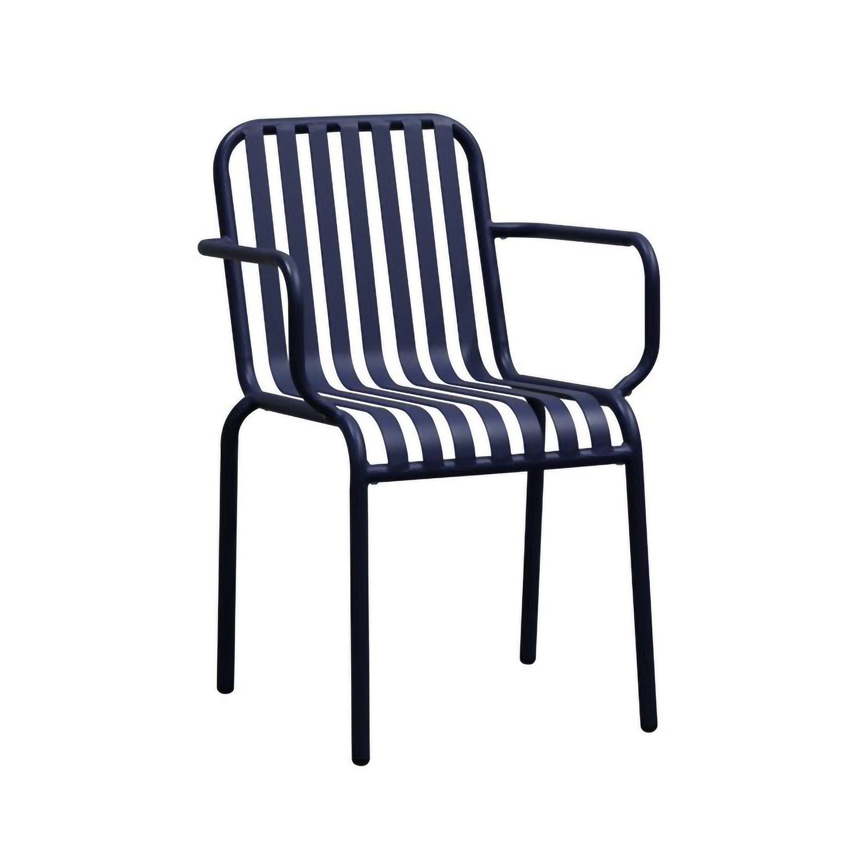 Set of Two Dark Blue Steel Open Back Dining Arm Chairs-1