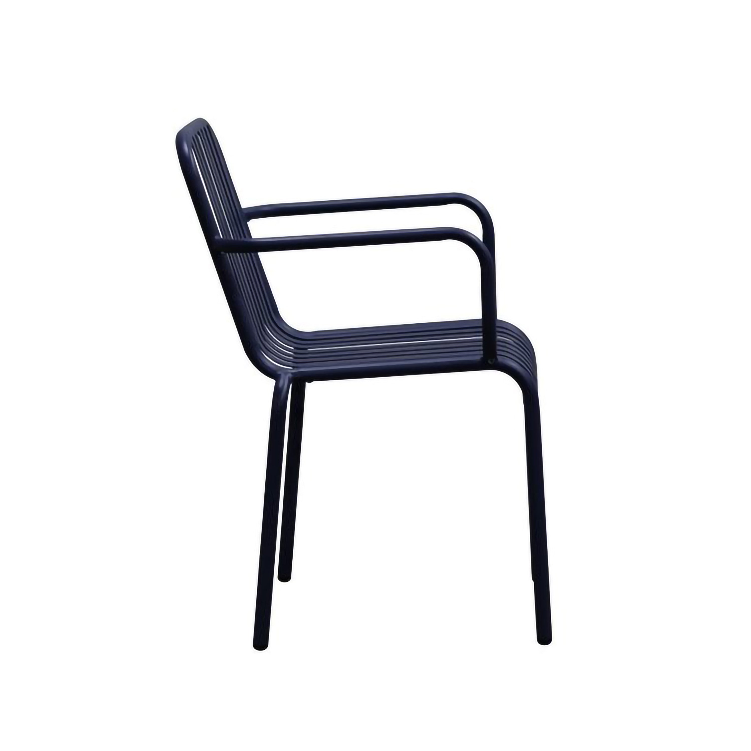 Set of Two Dark Blue Steel Open Back Dining Arm Chairs-2