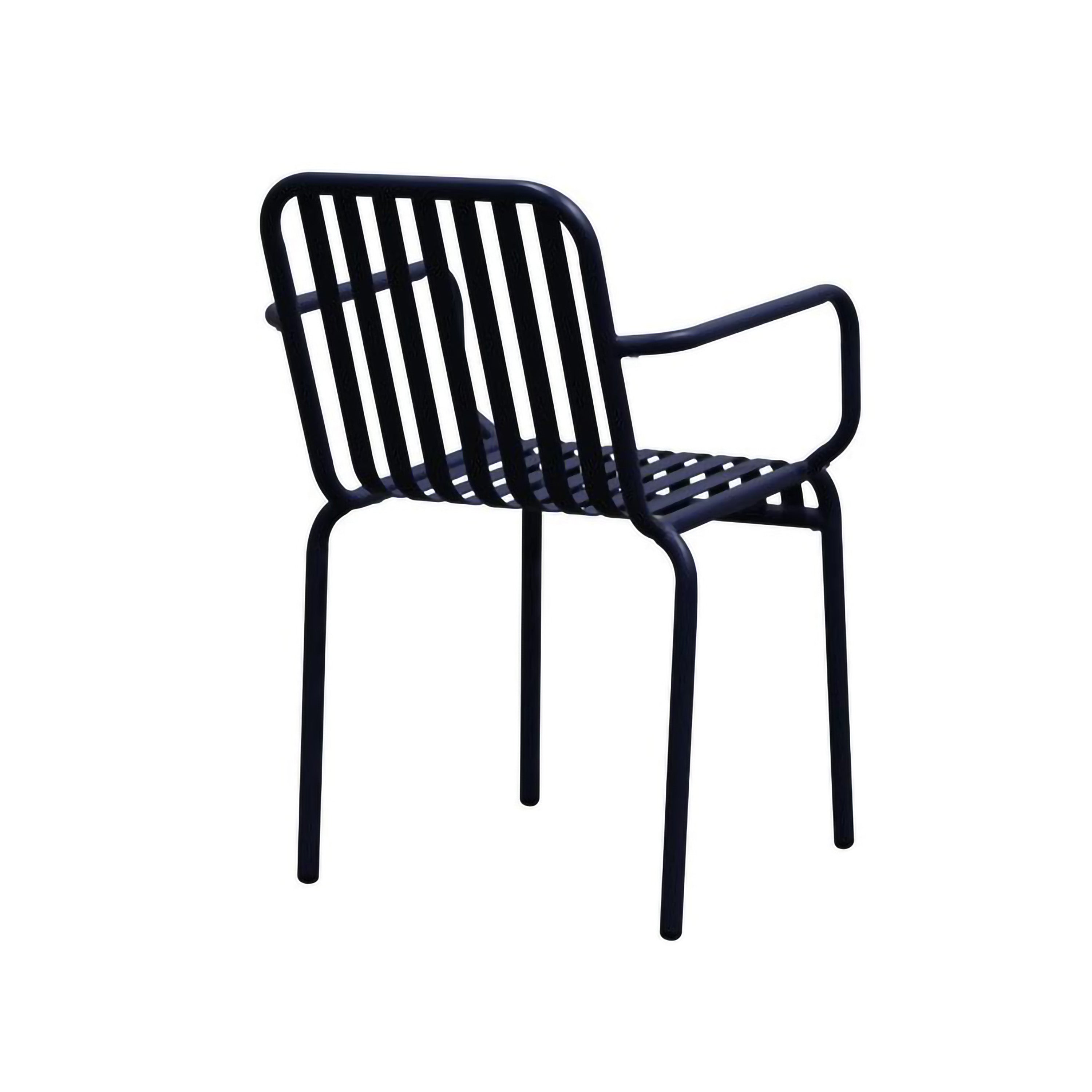 Set of Two Dark Blue Steel Open Back Dining Arm Chairs-3