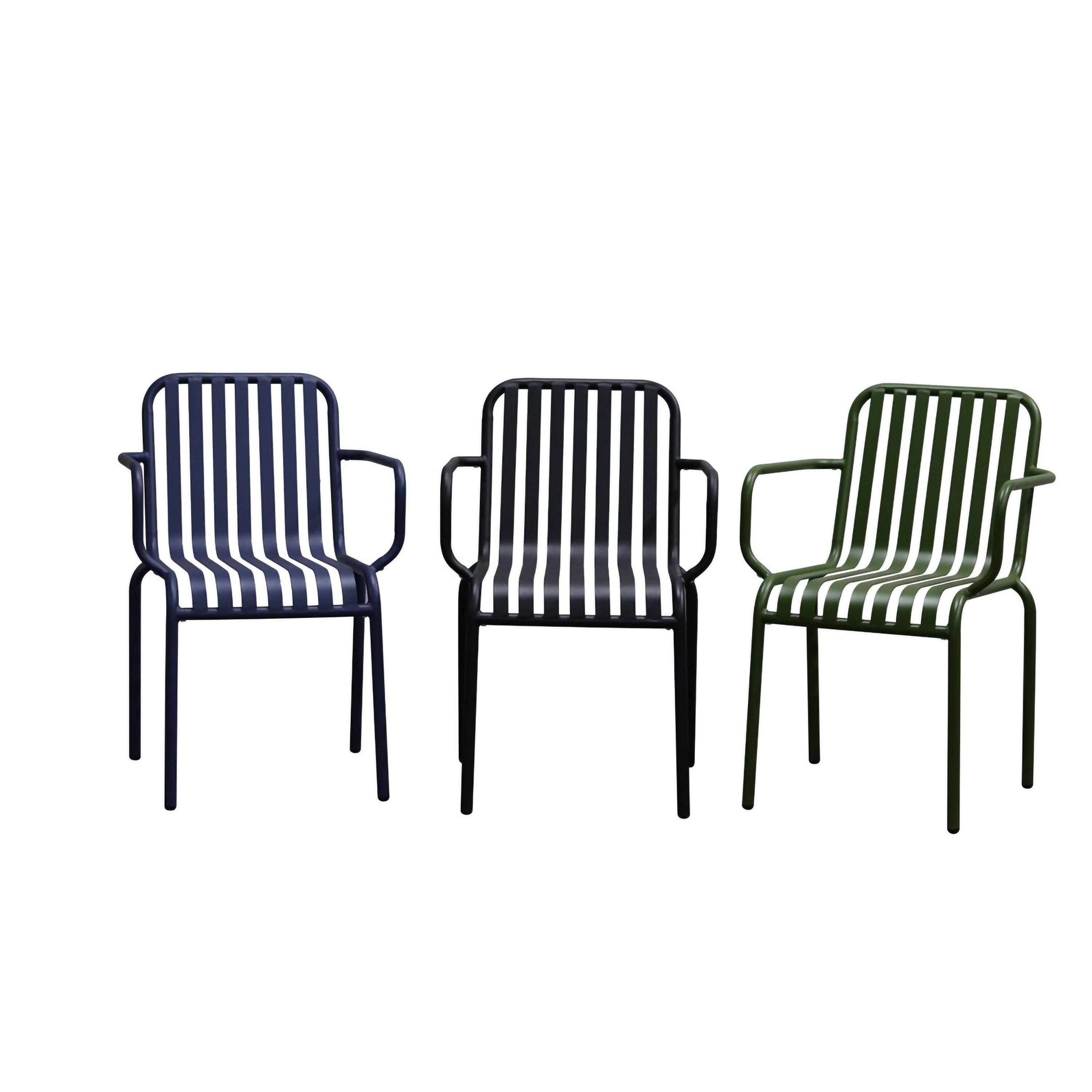 Set of Two Dark Blue Steel Open Back Dining Arm Chairs-7