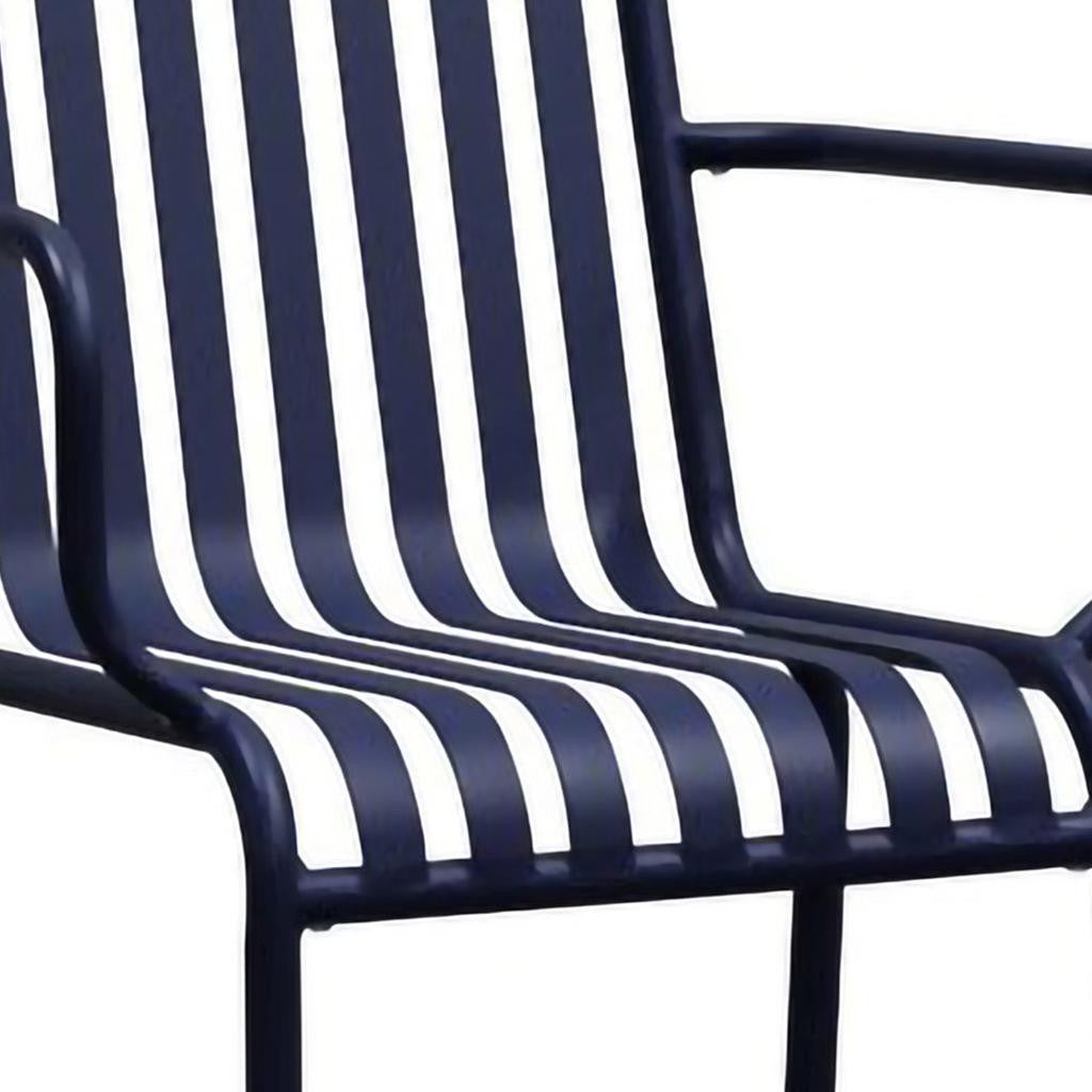 Set of Two Dark Blue Steel Open Back Dining Arm Chairs-8