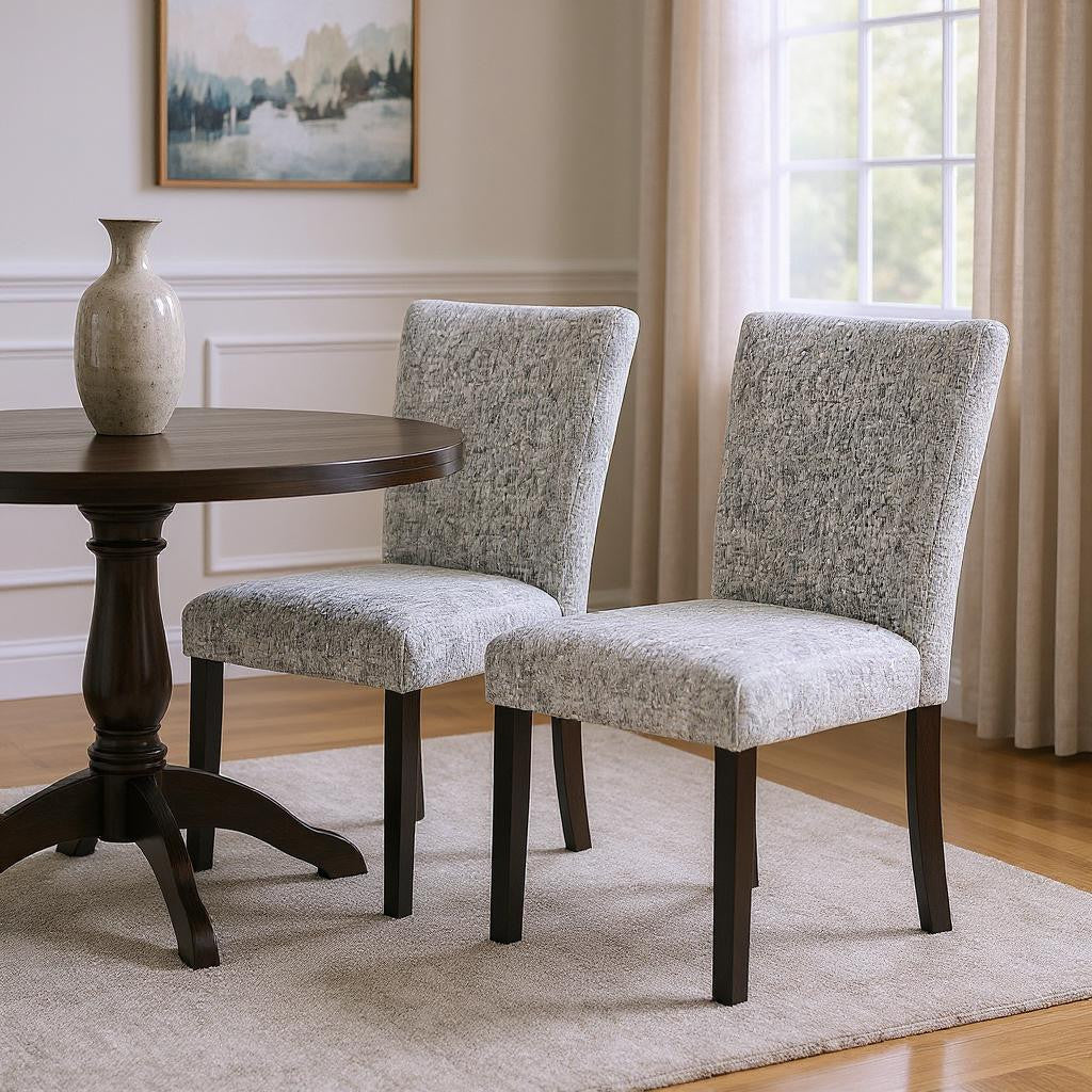 Set of Two Light Gray and Black Upholstered Fabric And Wood Dining Side Chairs-1