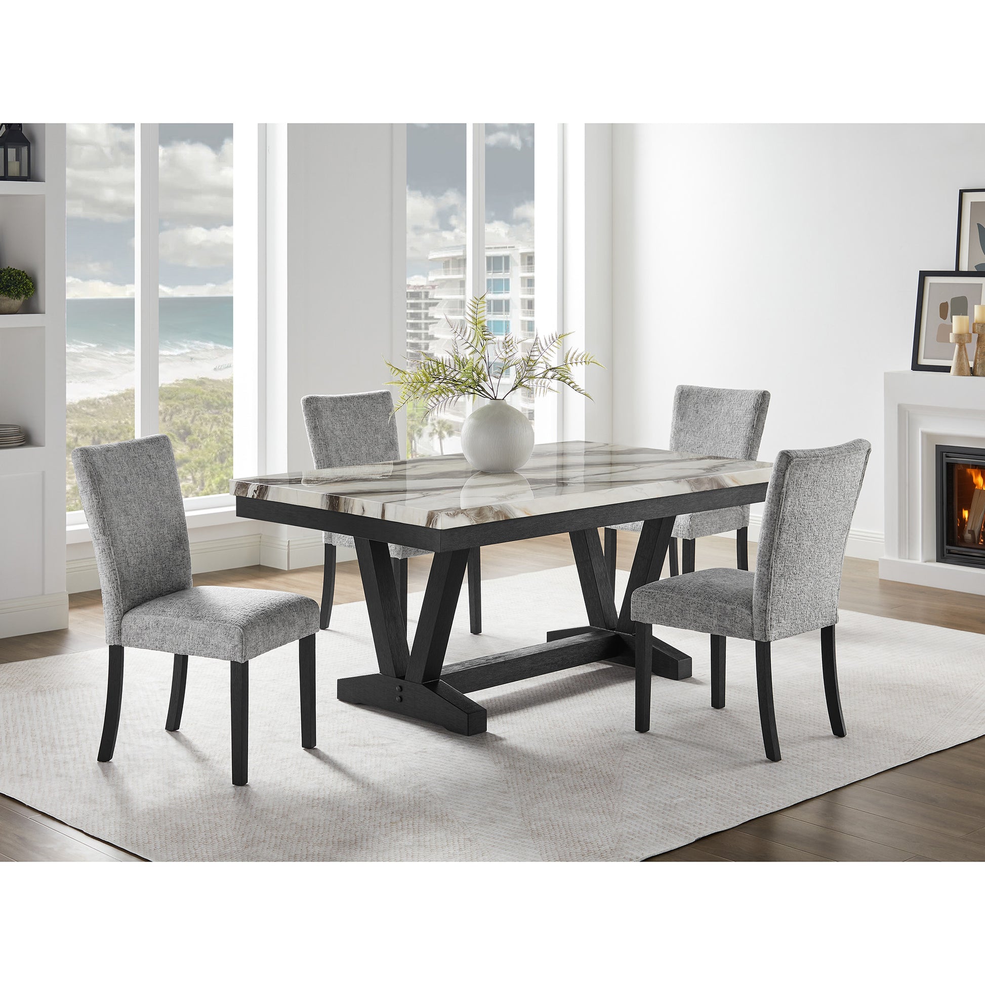 Set of Two Light Gray and Black Upholstered Fabric And Wood Dining Side Chairs-8