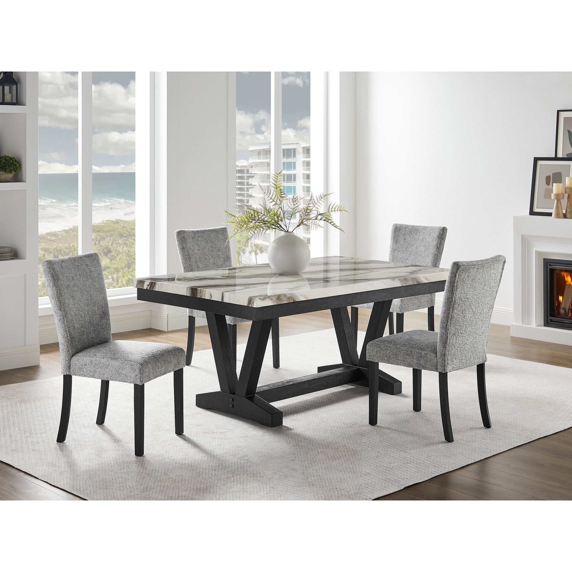 Set of Two Light Gray and Black Upholstered Fabric And Wood Dining Side Chairs-8