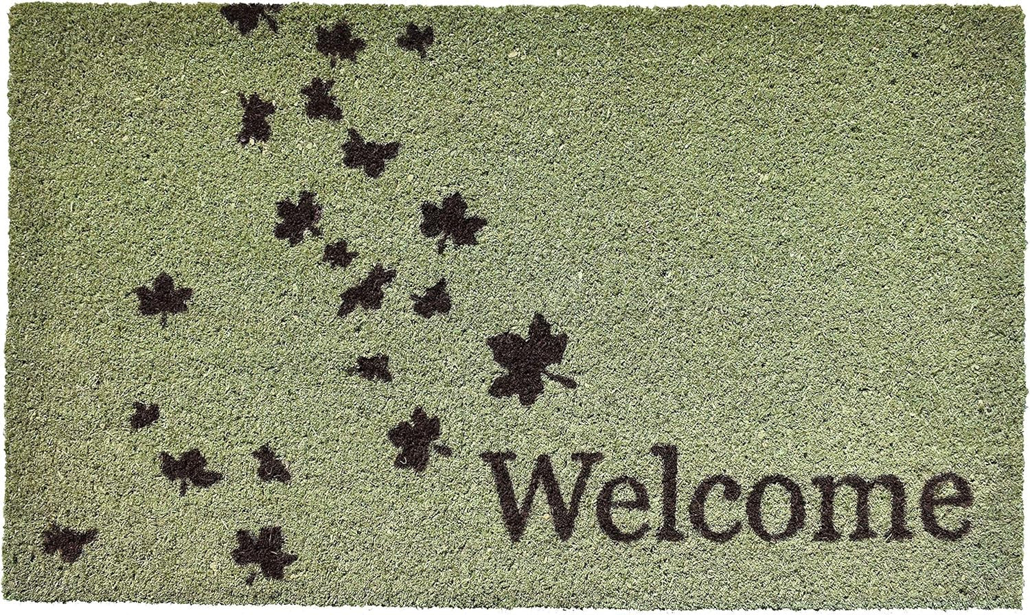 17" X 29" Green And Brown Fall Welcome Outdoor Coir Door Mat-1