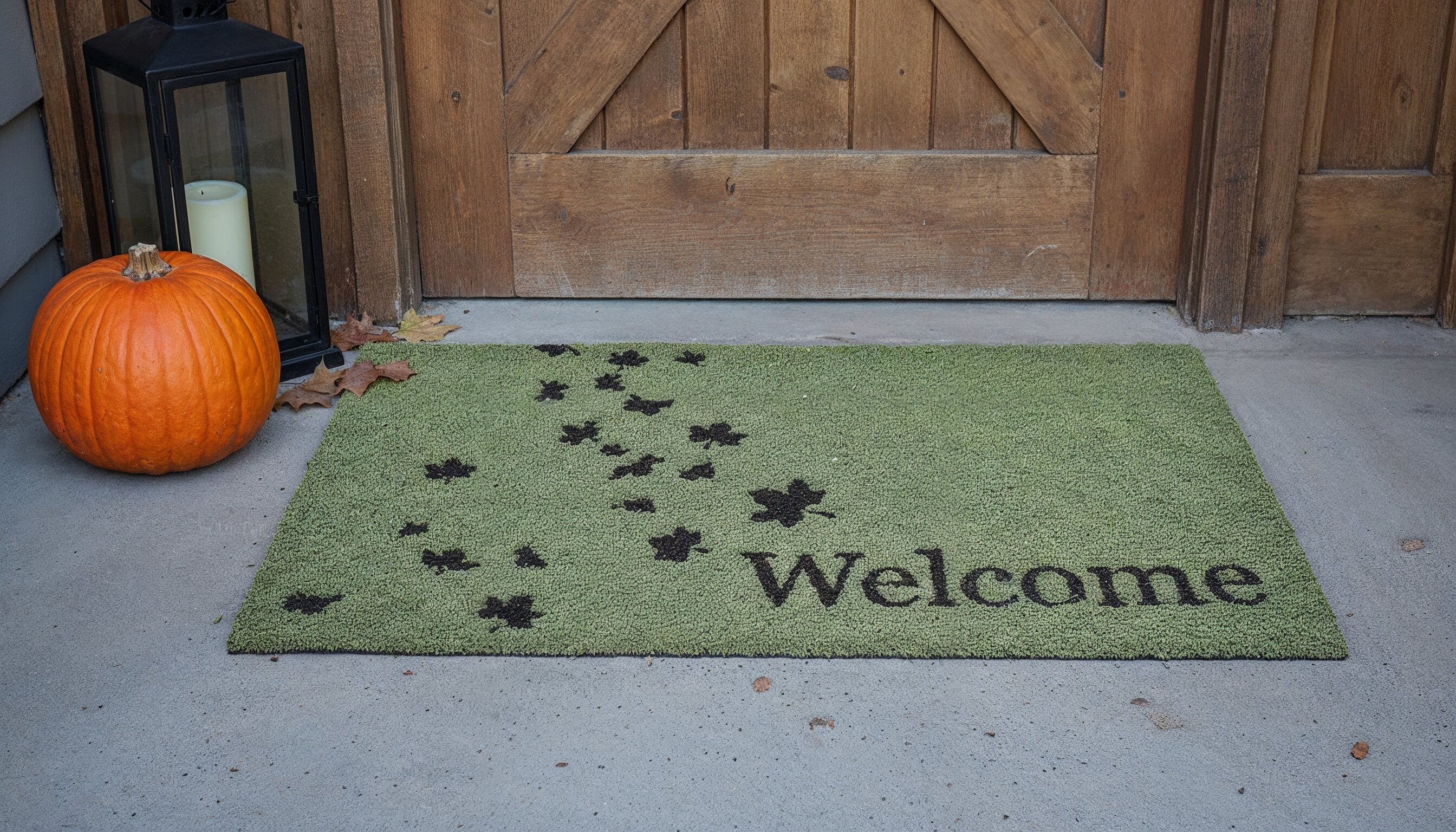17" X 29" Green And Brown Fall Welcome Outdoor Coir Door Mat-0