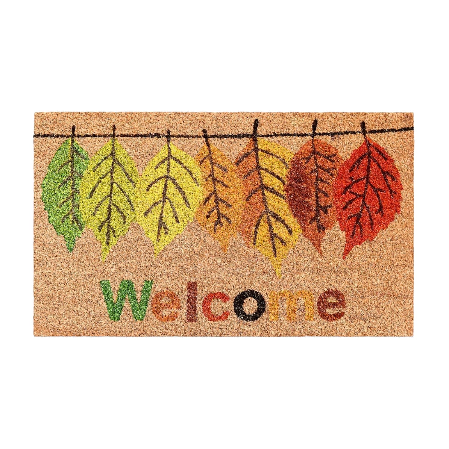 24" X 36" Natural And Brown Fall Welcome Outdoor Coir Door Mat-1