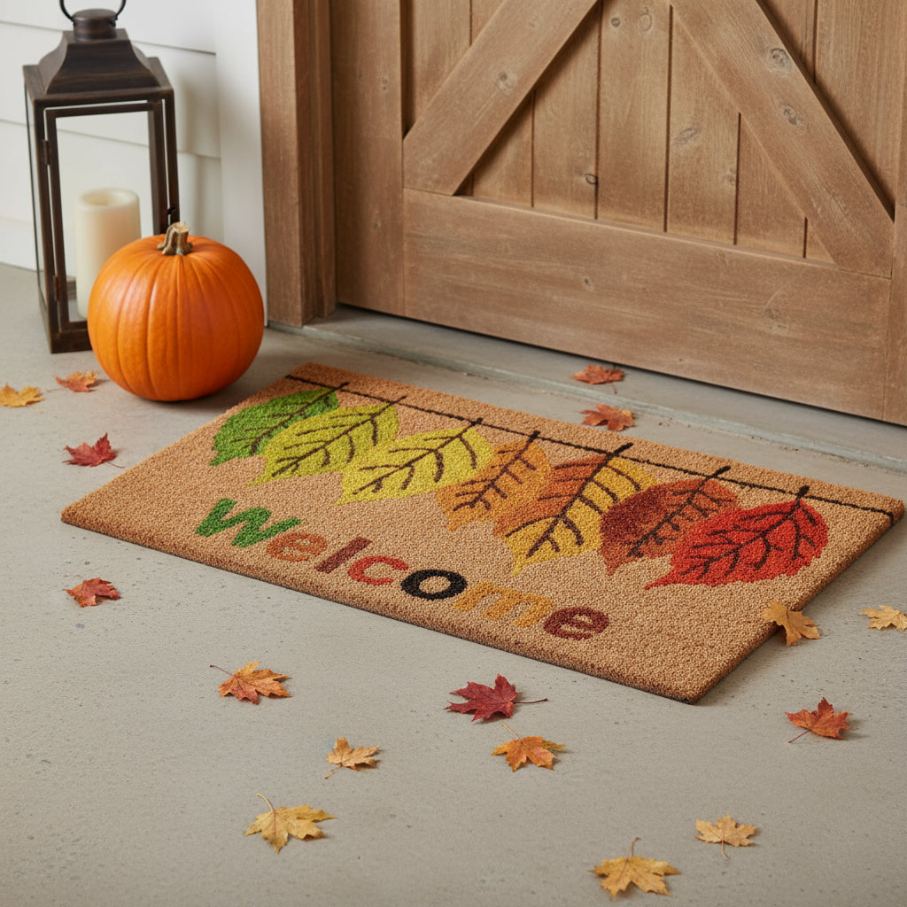 24" X 36" Natural And Brown Fall Welcome Outdoor Coir Door Mat-0