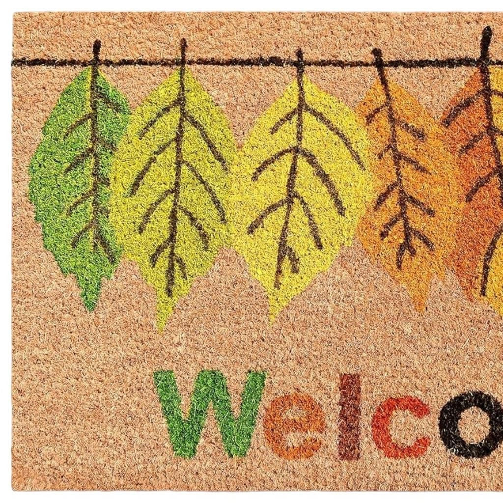 24" X 36" Natural And Brown Fall Welcome Outdoor Coir Door Mat-2