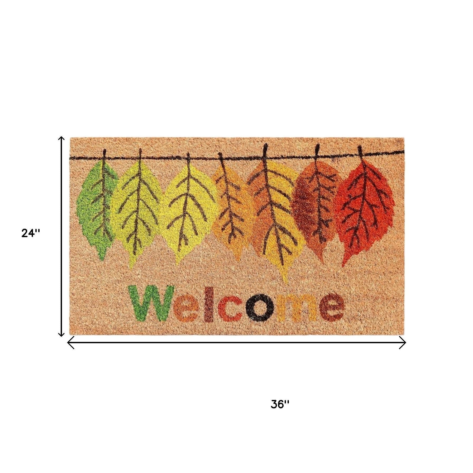 24" X 36" Natural And Brown Fall Welcome Outdoor Coir Door Mat-4