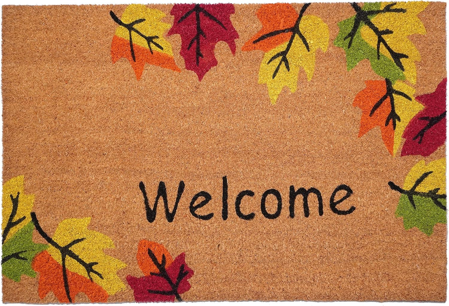 24" X 36" Natural And Brown Fall Welcome Outdoor Coir Door Mat-1