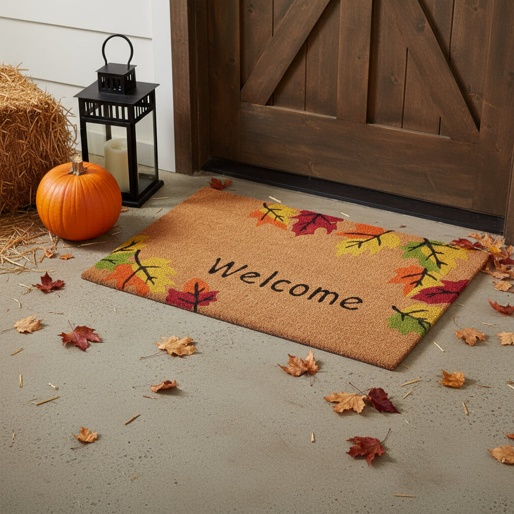24" X 36" Natural And Brown Fall Welcome Outdoor Coir Door Mat-0