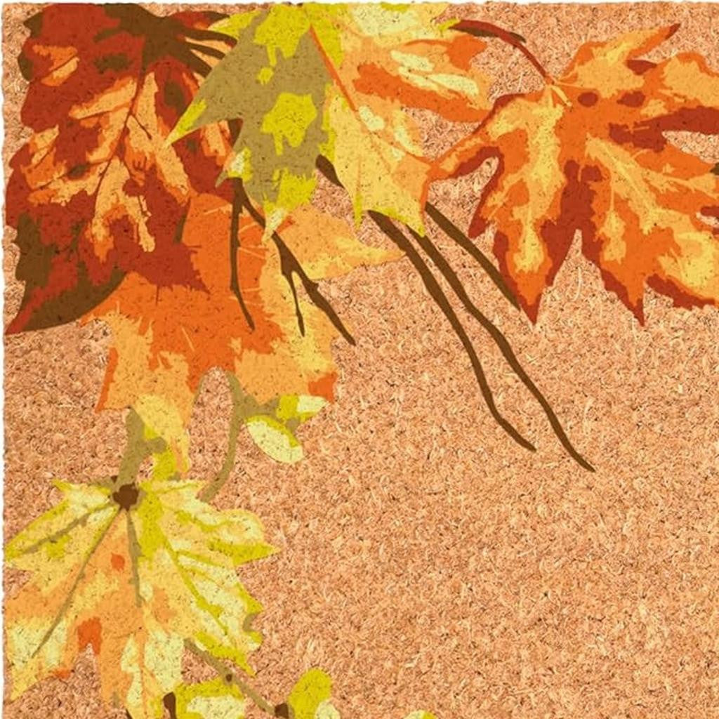 17" X 29" Brown And Natural Fall Leaves Outdoor Coir Door Mat-2