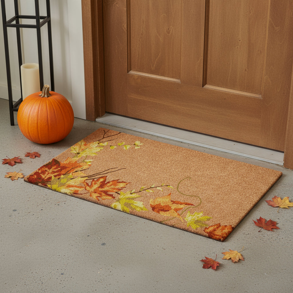 17" X 29" Brown And Natural Fall Leaves Outdoor Coir Door Mat-0