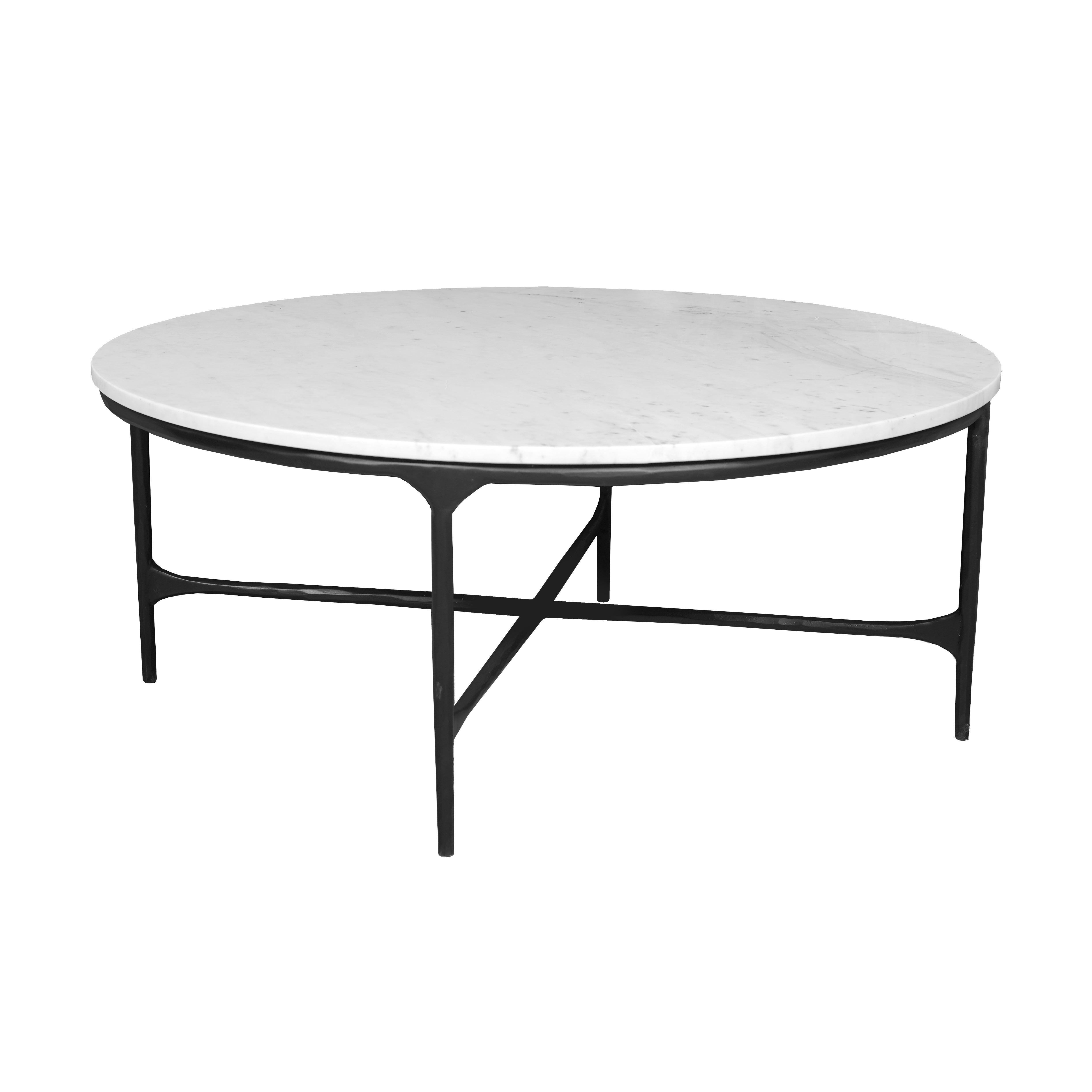 37" White and Black Genuine Marble and Iron Round Coffee Table-0