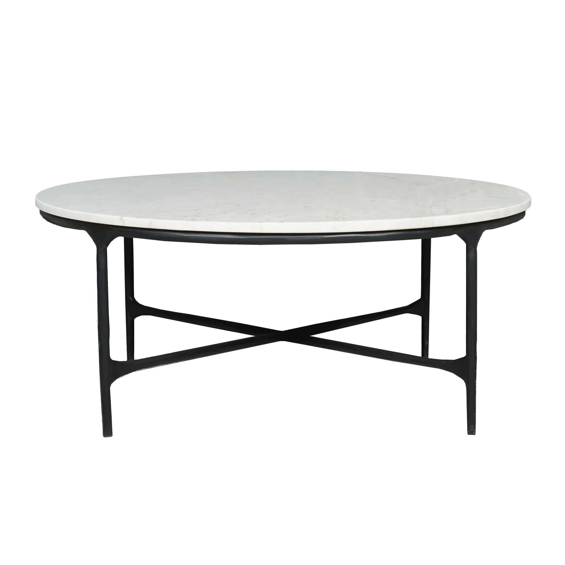 37" White and Black Genuine Marble and Iron Round Coffee Table-1