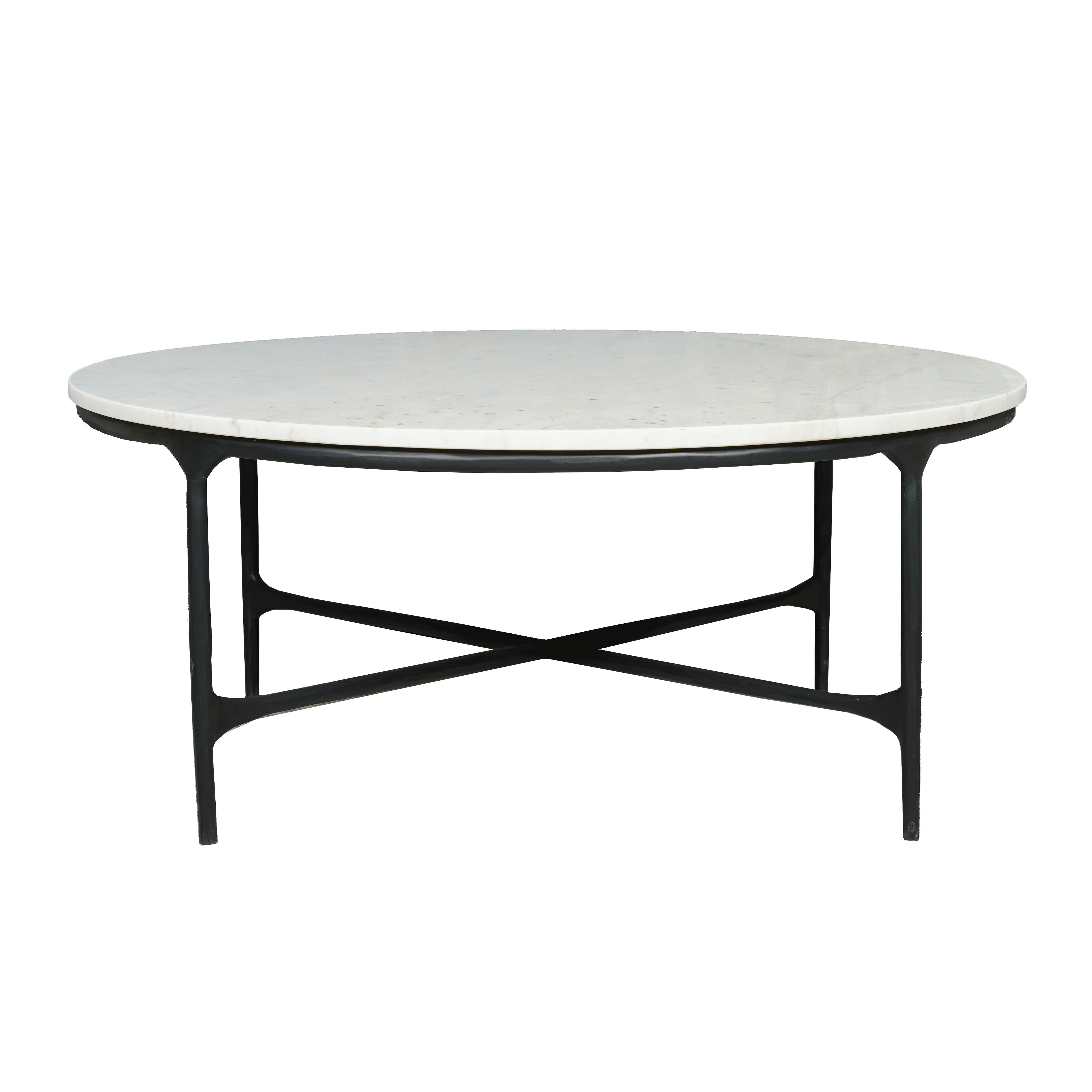37" White and Black Genuine Marble and Iron Round Coffee Table-1