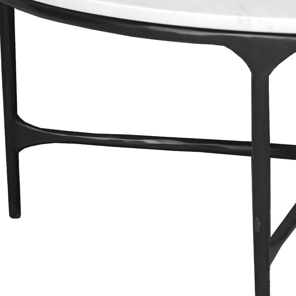 37" White and Black Genuine Marble and Iron Round Coffee Table-4