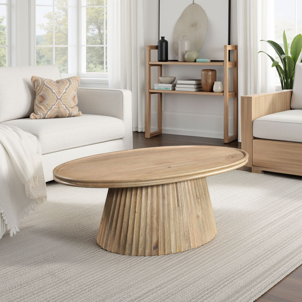 48" Brown Solid Wood Round Solid Coffee Table-5