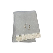 55" X 70" Gray And White Herringbone Cotton Blend Q Initial Throw Blanket with Tassels And Embroidery-0