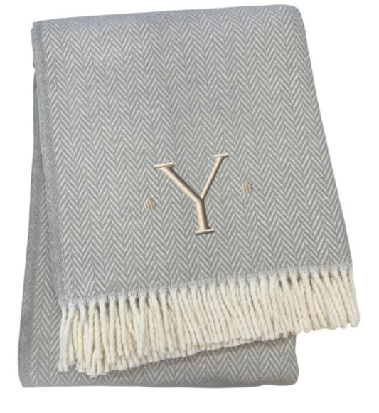 55" X 70" Gray And White Herringbone Cotton Blend Woven Throw Blanket with Tassels And Embroidery-2