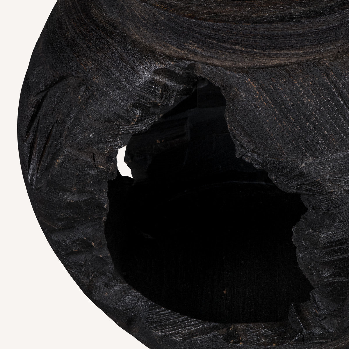 14" Ebony And Black Abstract Solid Wood Table Vase With Sculptural Details-1