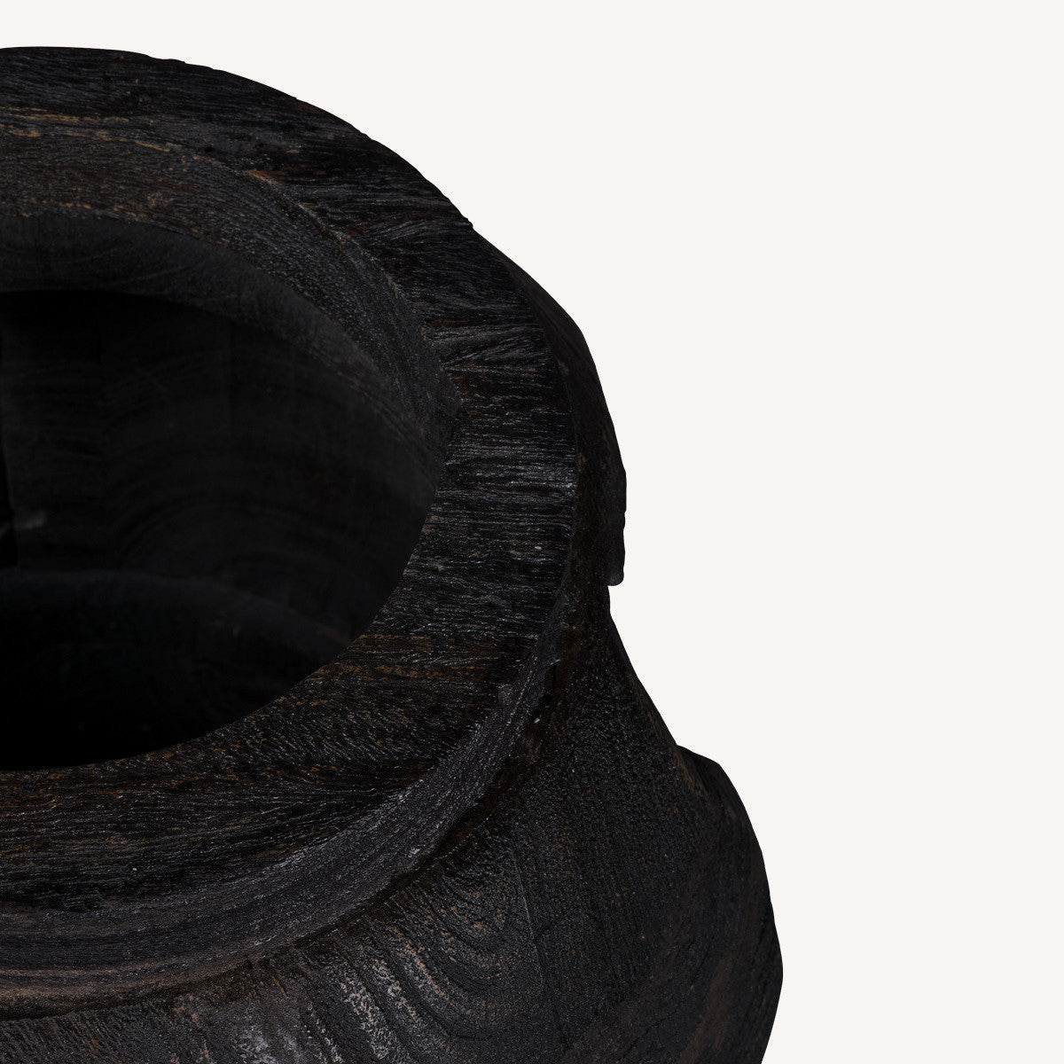 14" Ebony And Black Abstract Solid Wood Table Vase With Sculptural Details-0