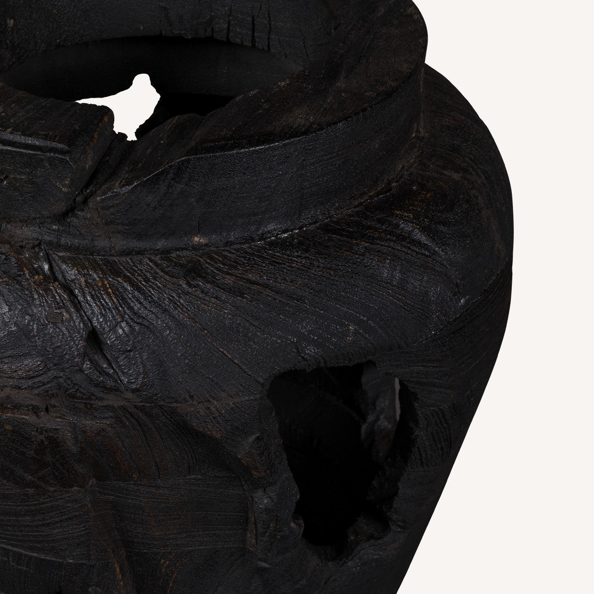18" Ebony And Black Abstract Solid Wood Table Vase With Sculptural Details-1