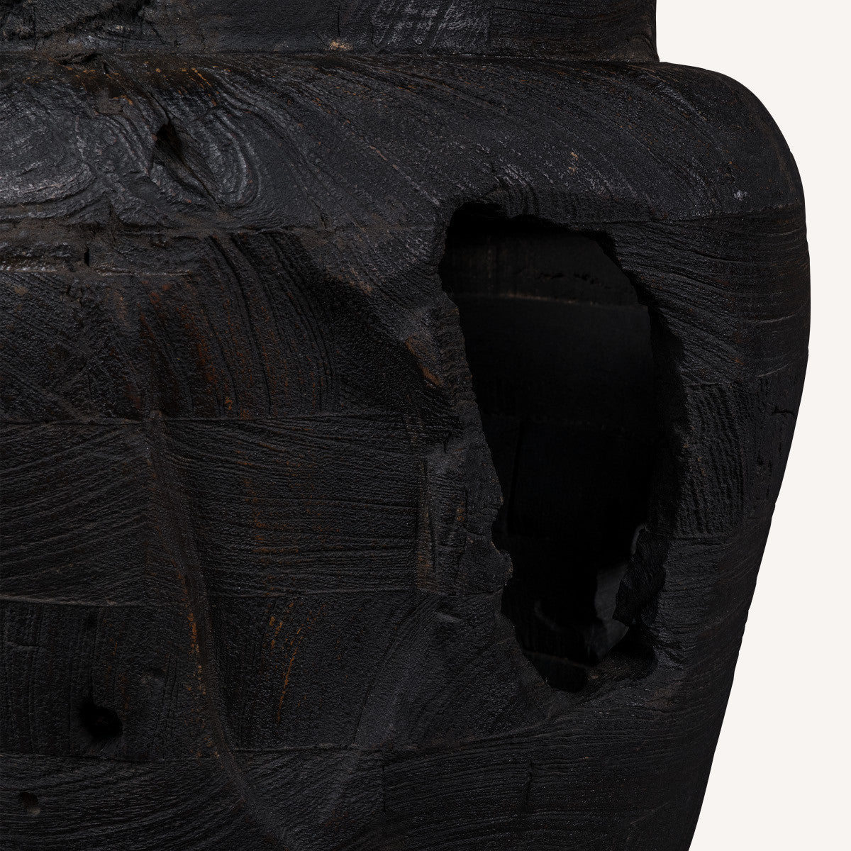 18" Ebony And Black Abstract Solid Wood Table Vase With Sculptural Details-0