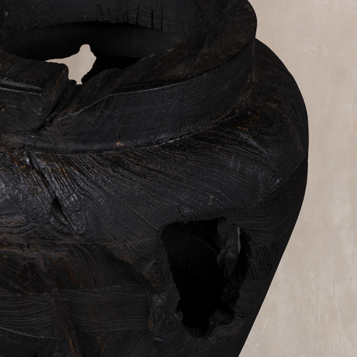 18" Ebony And Black Abstract Solid Wood Table Vase With Sculptural Details-3