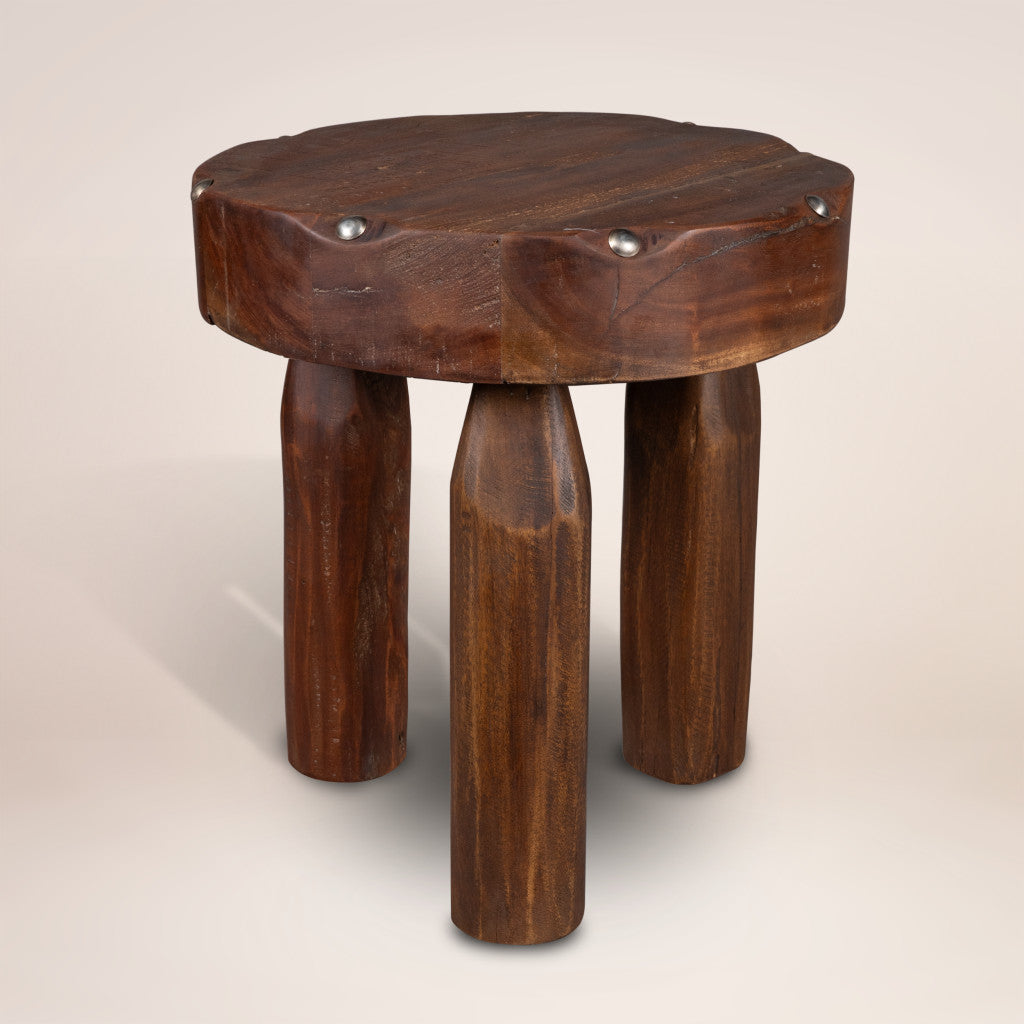19" Brown Solid Wood Round End Table-4