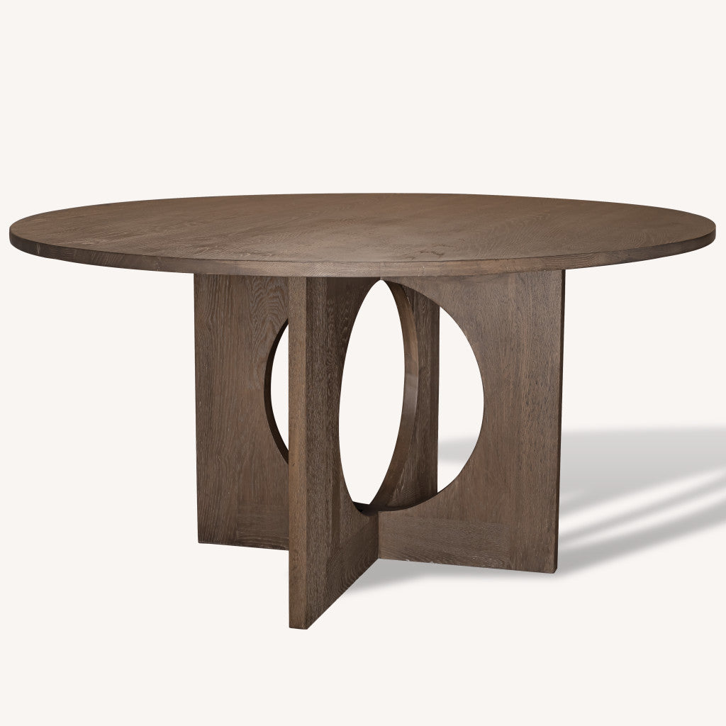 60" Brown Wood Pedestal Base Round Top Dining Table-0