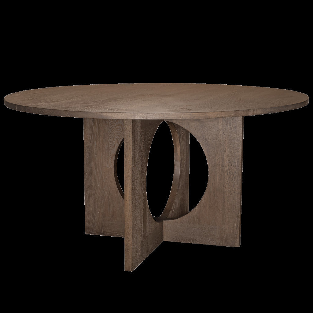 60" Brown Wood Pedestal Base Round Top Dining Table-3