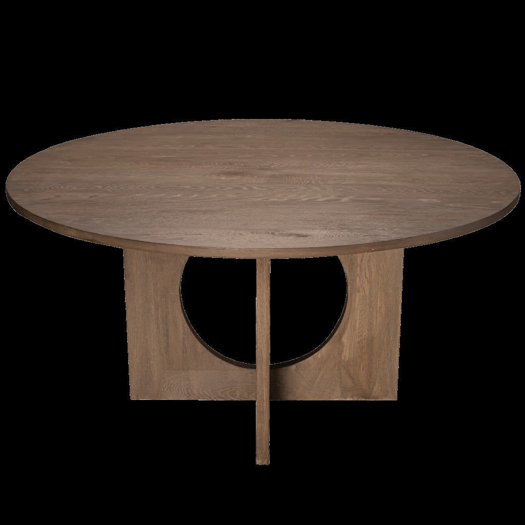 60" Brown Wood Pedestal Base Round Top Dining Table-4