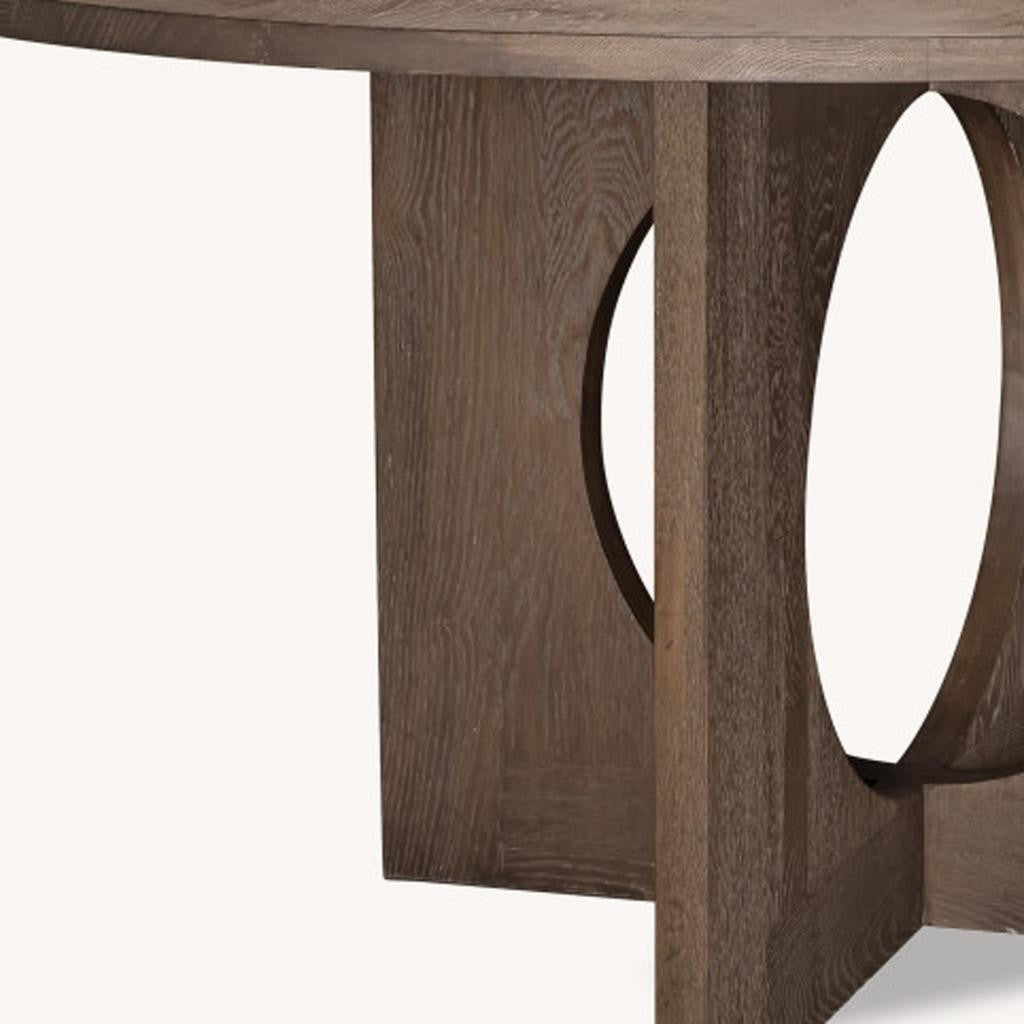 60" Brown Wood Pedestal Base Round Top Dining Table-1
