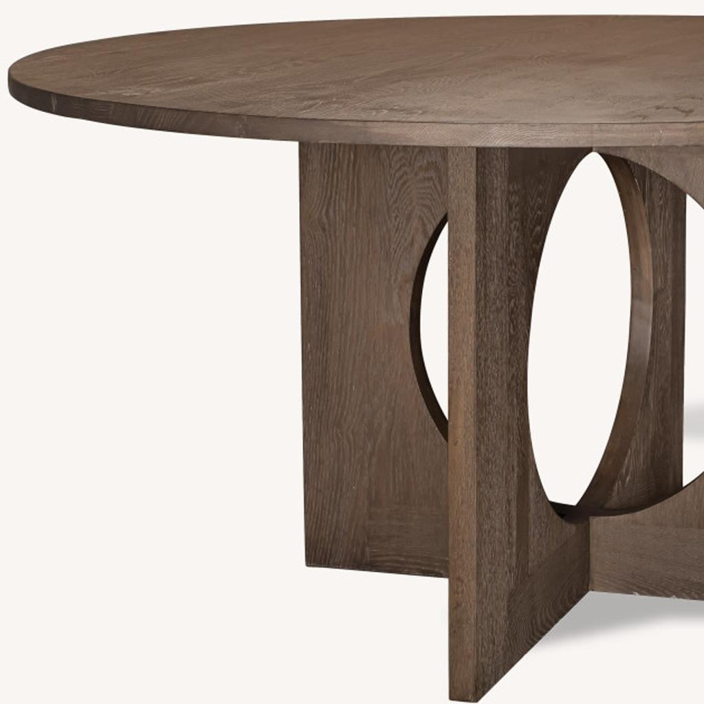 60" Brown Wood Pedestal Base Round Top Dining Table-2