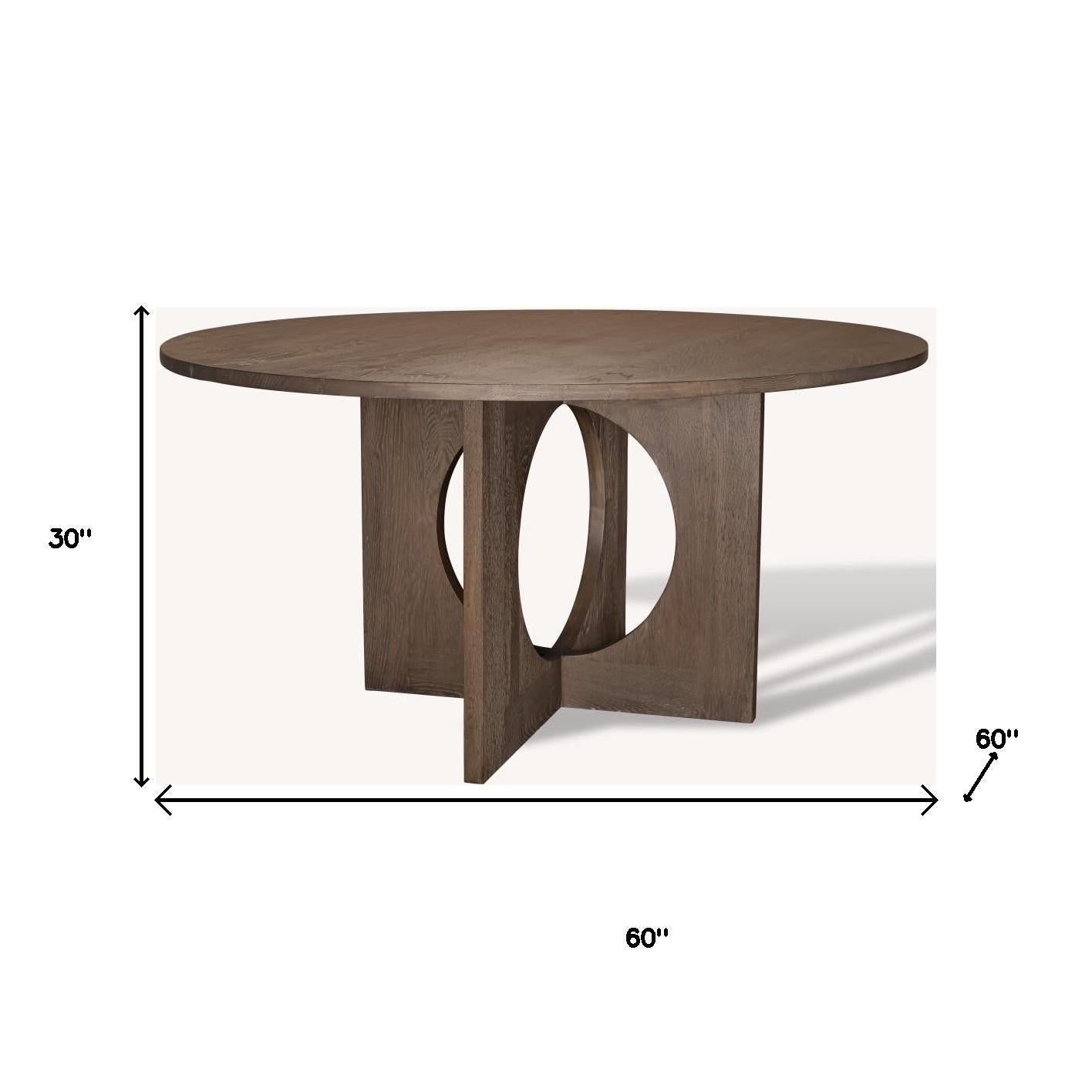 60" Brown Wood Pedestal Base Round Top Dining Table-6