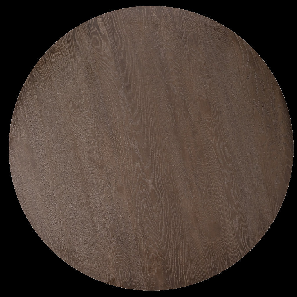 48" Brown Wood Pedestal Base Round Top Dining Table-4
