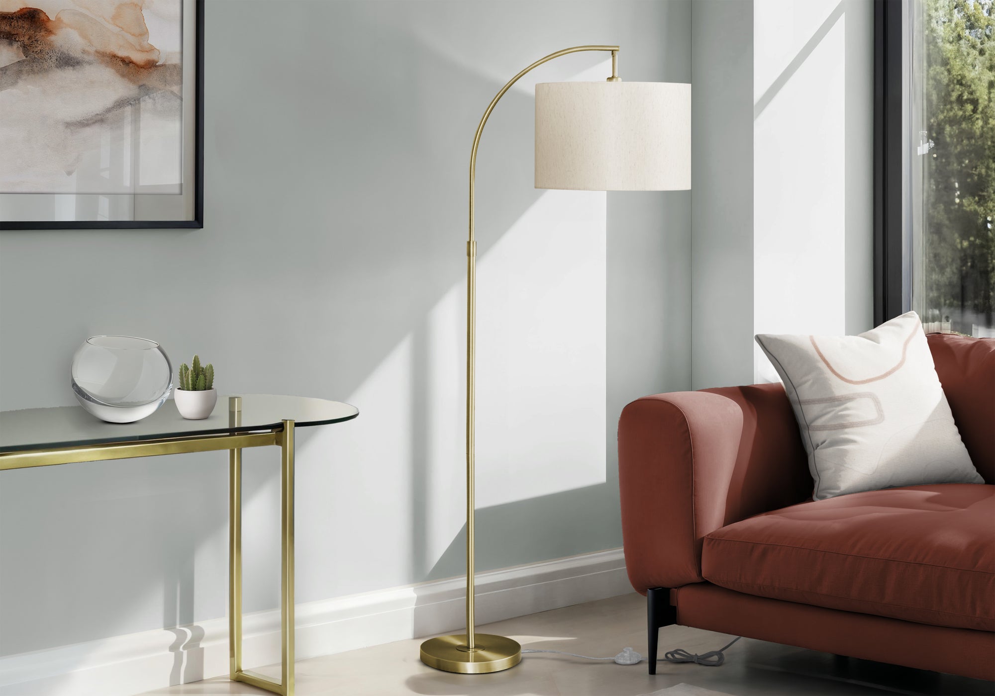 65"H Arc Floor Lamp - Black Metal with Ivory Shade-Lighting-DECOROLALA