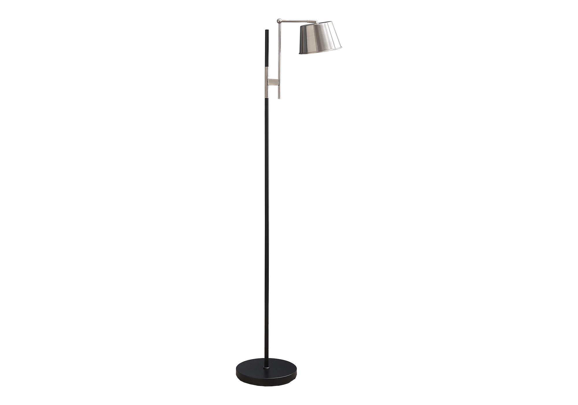 65"H Industrial Floor Lamp Black Metal Nickel Shade-Lighting-DECOROLALA