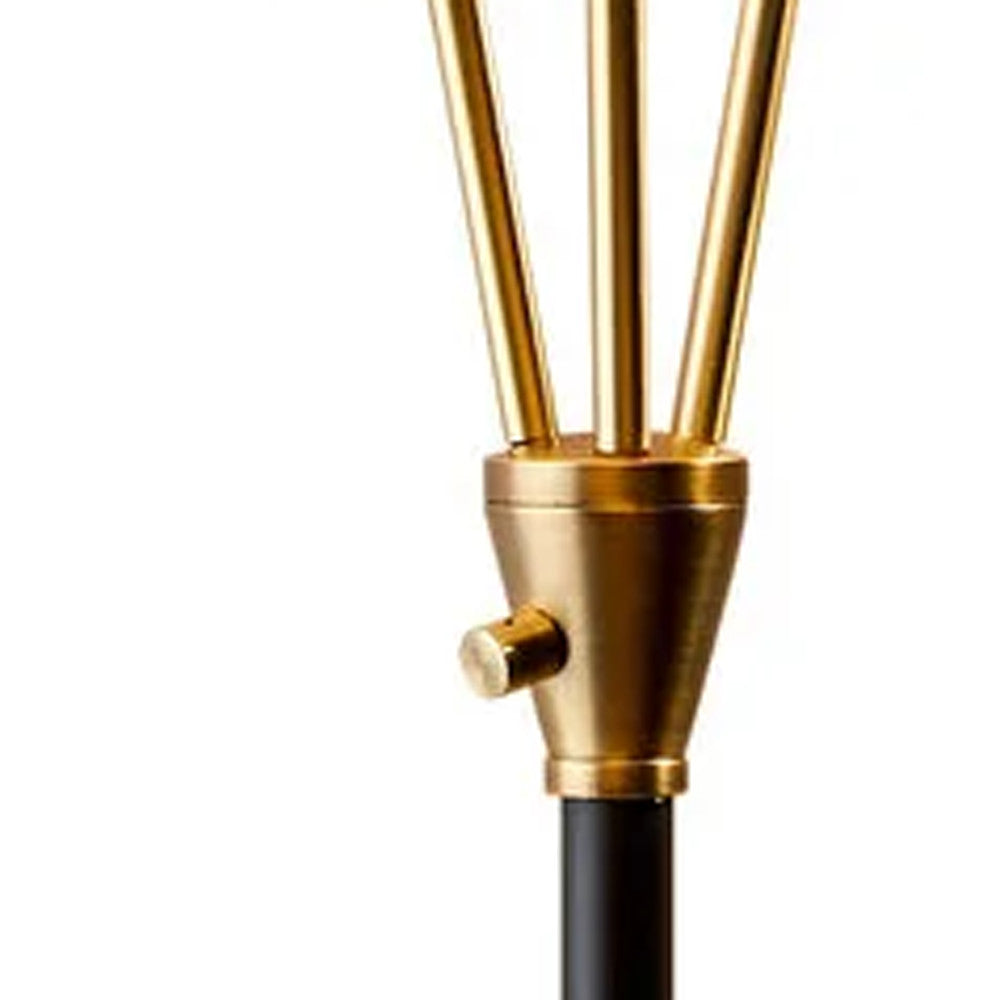 66" Black And Gold Metal Three Light Novelty Floor Lamp With Black Metal Cone Shade-Floor Lamps-DECOROLALA