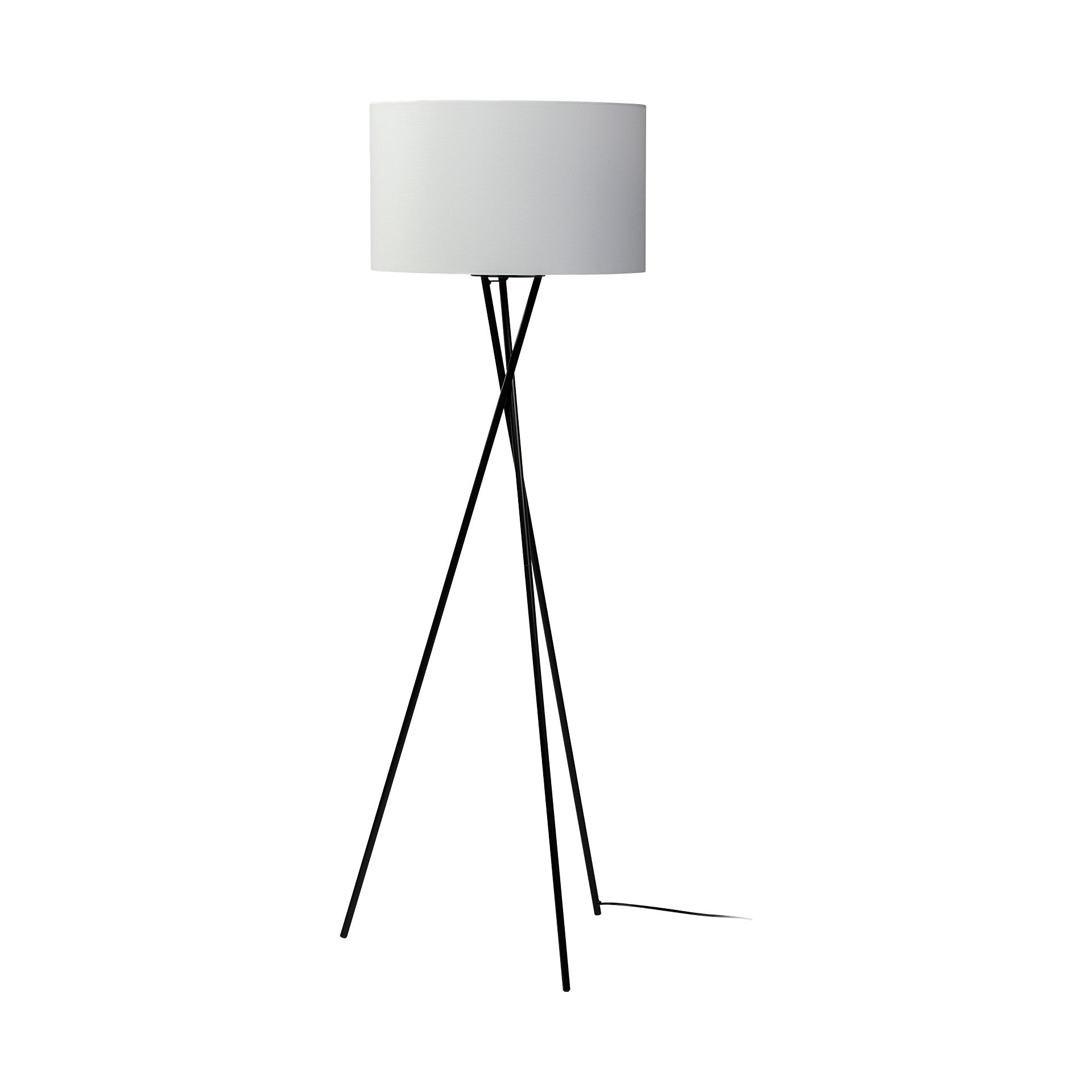 66" Black Tripod Floor Lamp With White Fabric Drum Shade-Floor Lamps-DECOROLALA