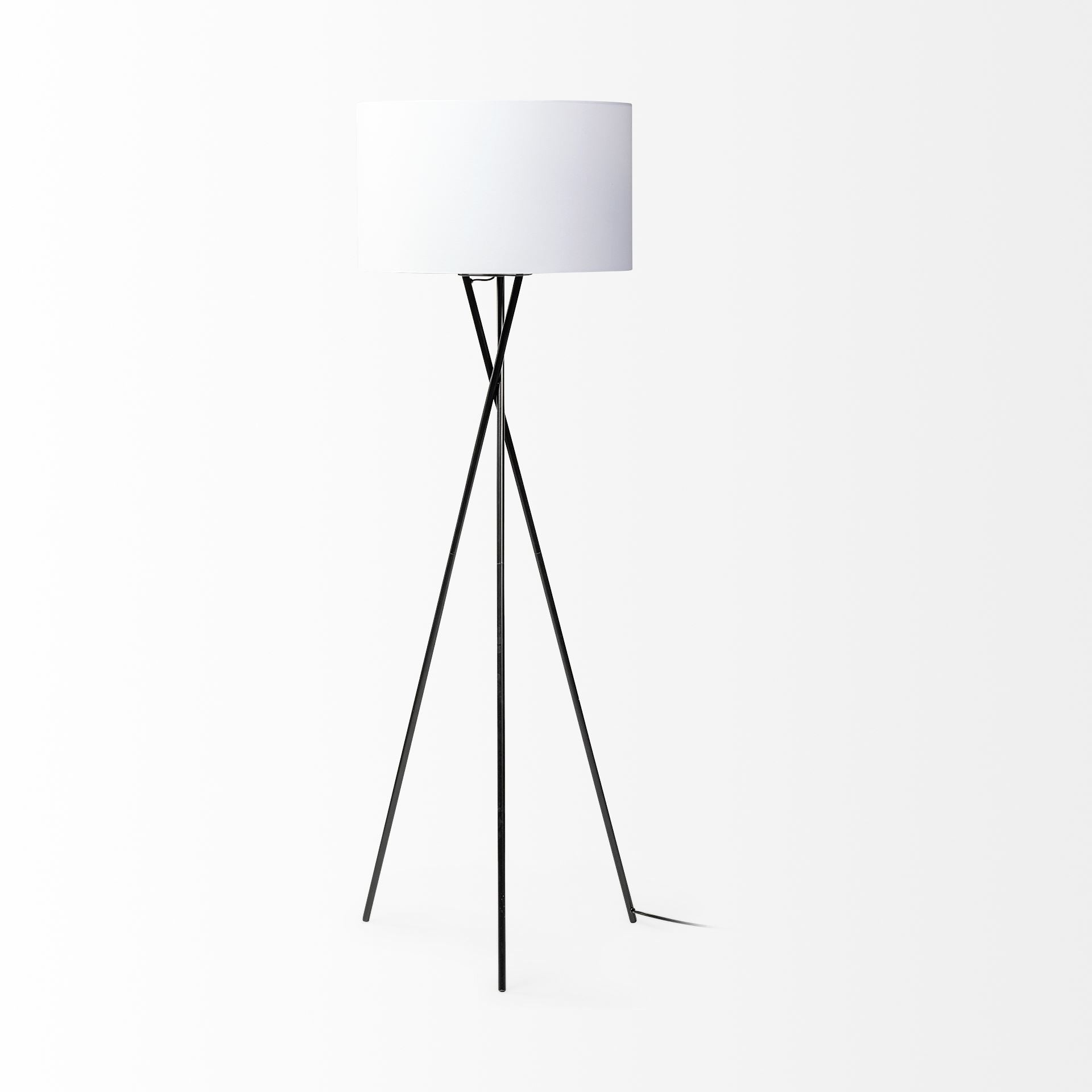 66" Black Tripod Floor Lamp With White Fabric Drum Shade-Floor Lamps-DECOROLALA