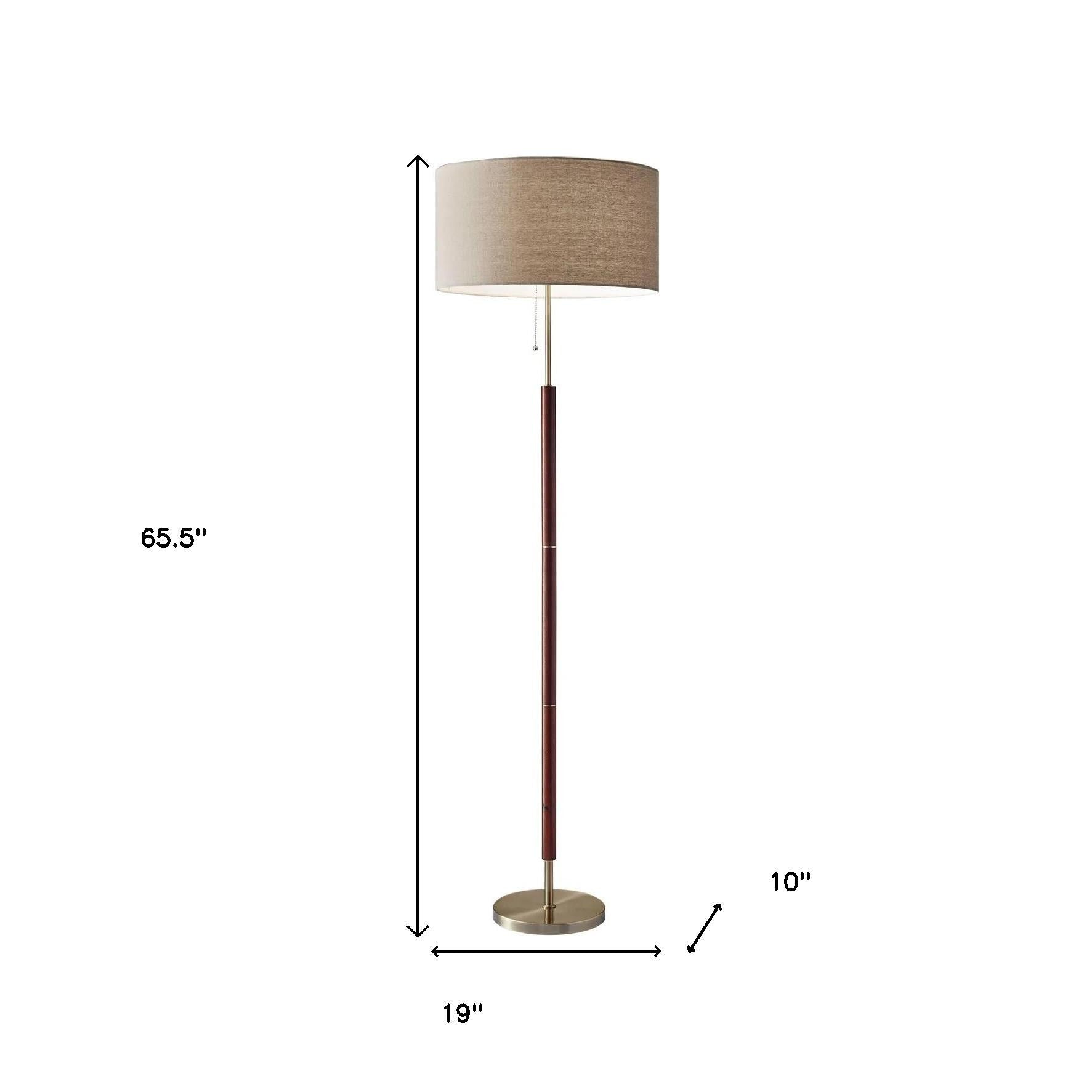 66" Brown Floor Lamp With Brown Fabric Drum Shade-Floor Lamps-DECOROLALA