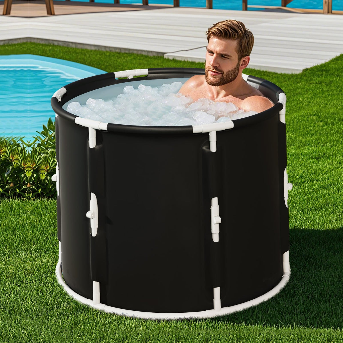66 Gal Foldable Ice Bath Tub with Lid for Adult-Cold Plunge Tubs-DECOROLALA