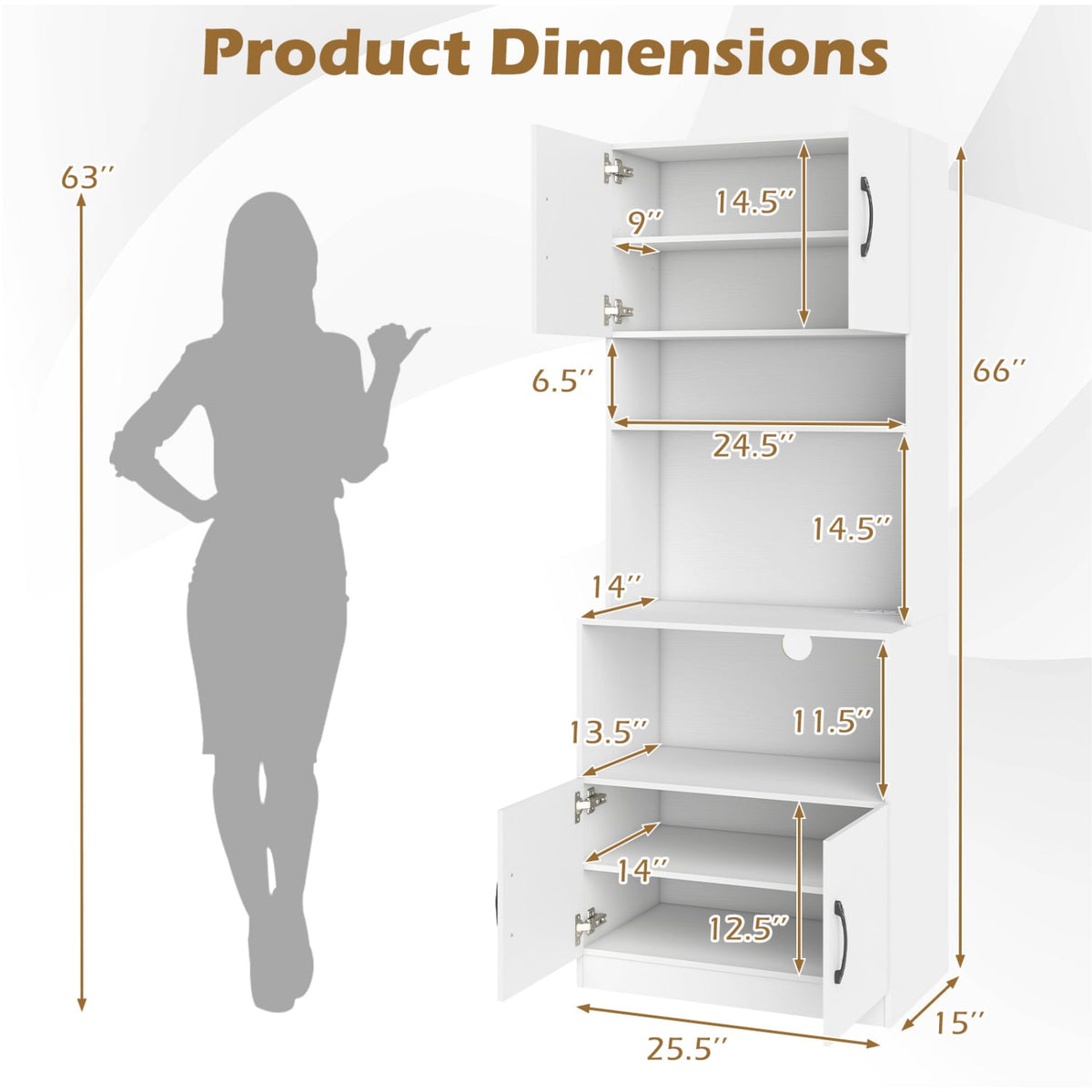 66 Inch Kitchen Pantry Cabinet with Charging Station and Adjustable Shelves for Dining Room-White-Sideboards & Buffets-DECOROLALA
