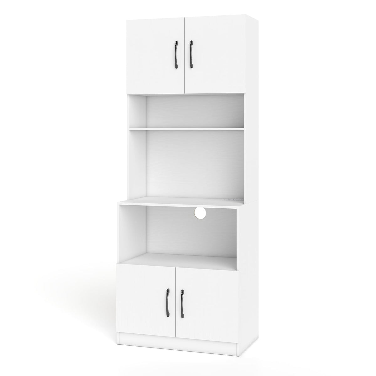 66 Inch Kitchen Pantry Cabinet with Charging Station and Adjustable Shelves for Dining Room-White-Sideboards & Buffets-DECOROLALA